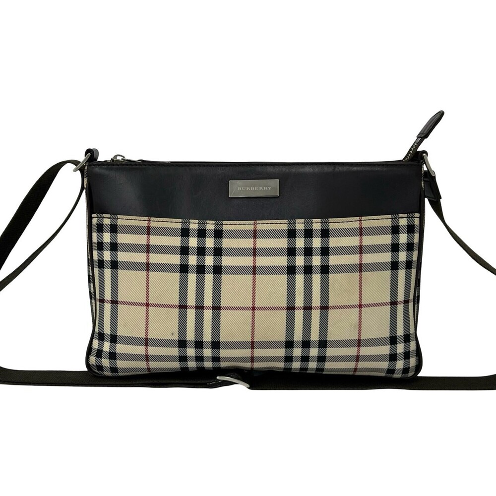 BURBERRY Nova Check pattern logo hardware canvas leather genuine shoulder bag...